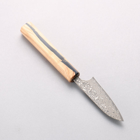 Yoshimi Kato VG10 Black Damascus Petty-Utility 80mm Olive Tree and Black Resin Handle - Seisuke Knife