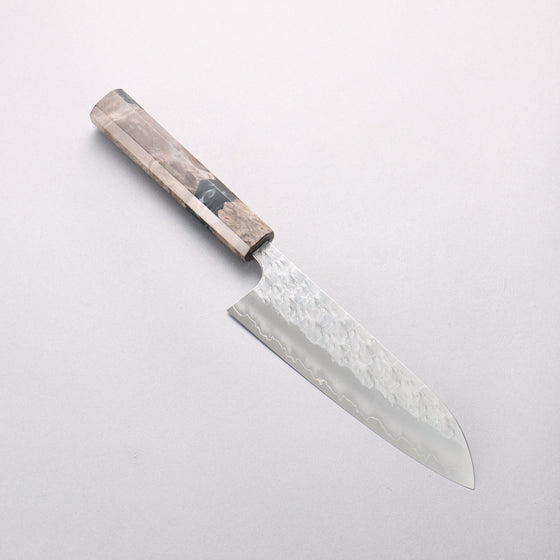 Yoshimi Kato Hyo SG2 Hammered Santoku 170mm Stabilized Birch with Black Resin Handle - Seisuke Knife