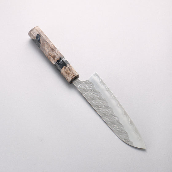 Yoshimi Kato Hyo SG2 Hammered Santoku 170mm Stabilized Birch with Black Resin Handle - Seisuke Knife
