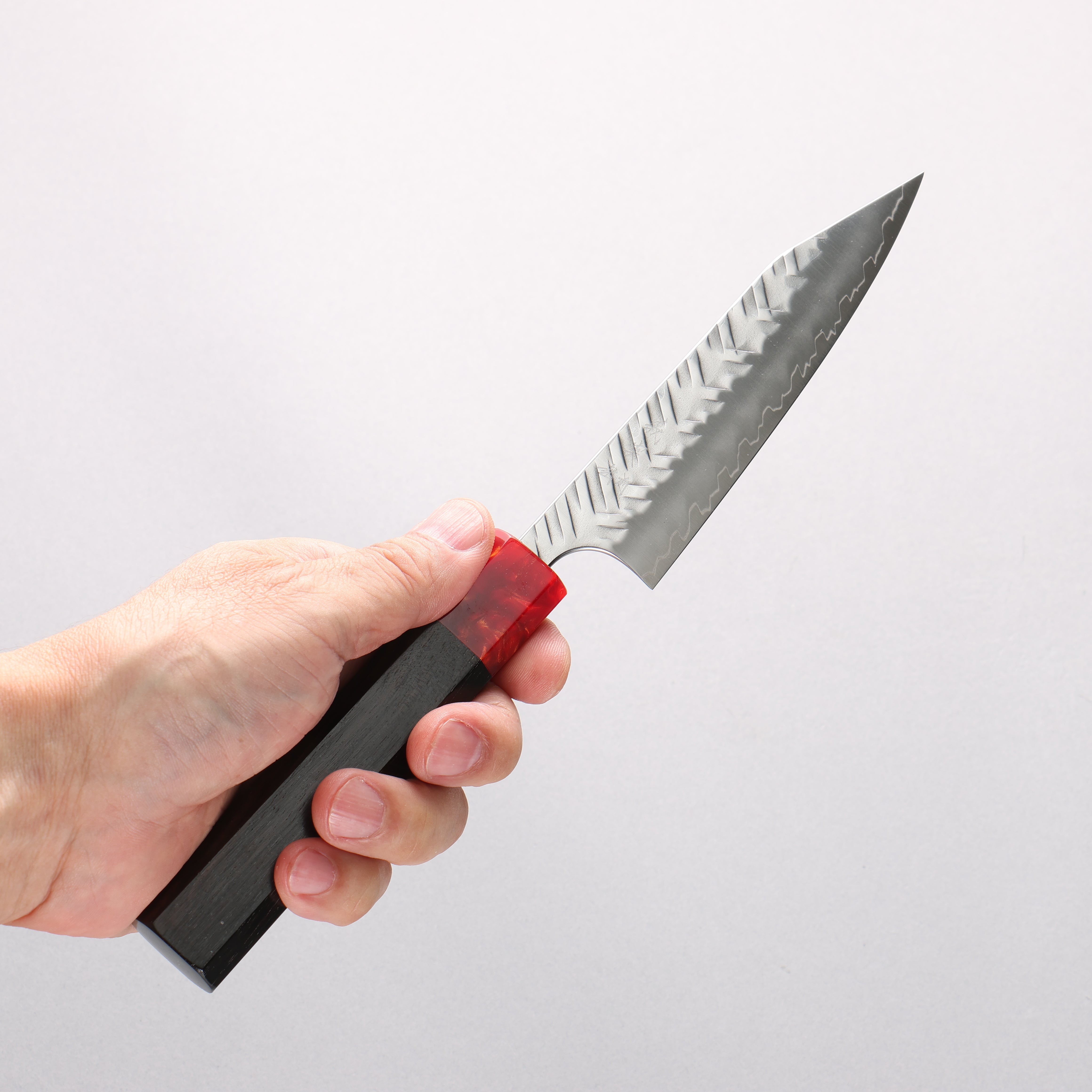 Yoshimi Kato SPG STRIX Hammered (V) Kiritsuke Petty-Utility 120mm Ebony (ferrule: Red Resin) Handle - Seisuke Knife