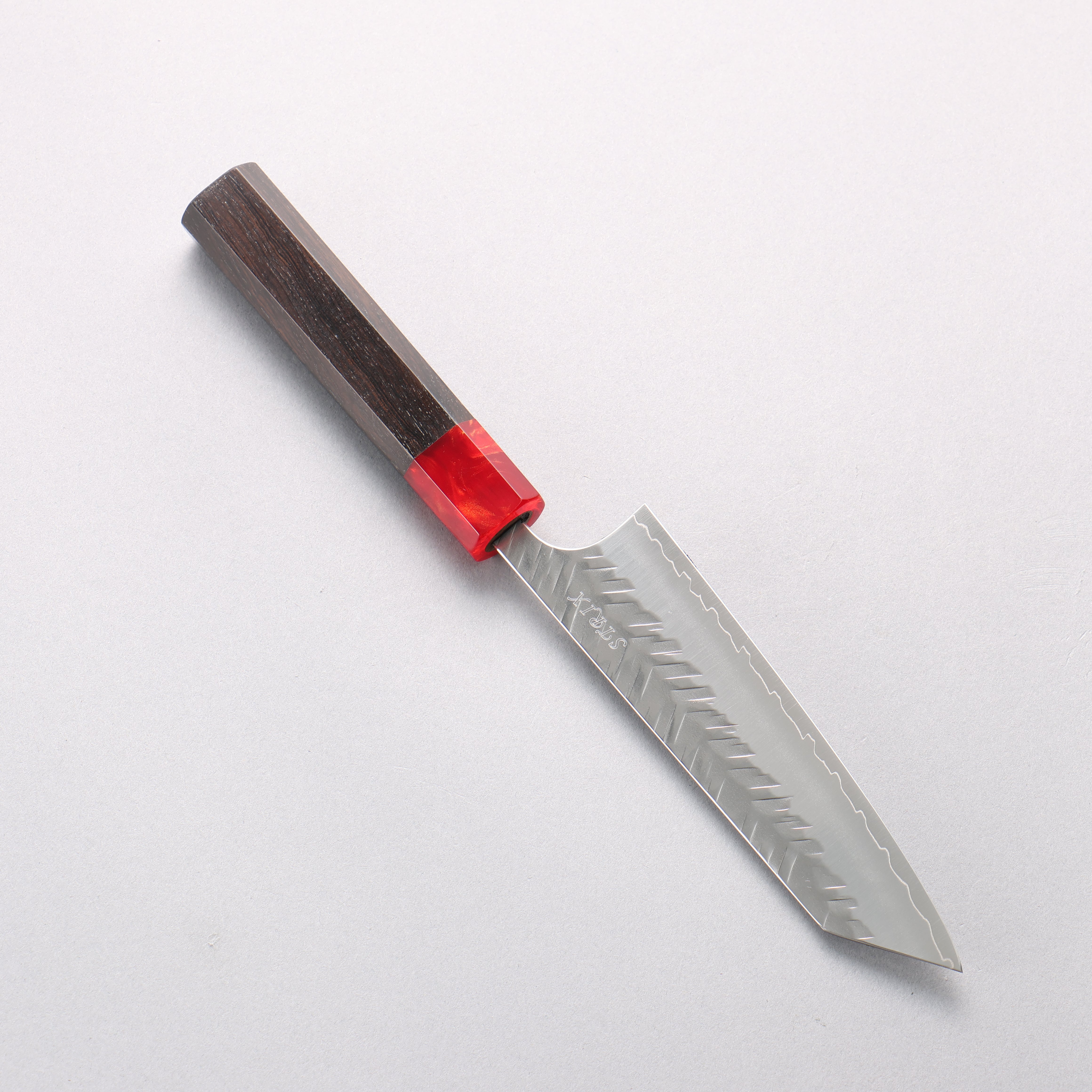 Yoshimi Kato SPG STRIX Hammered (V) Small Bunka 130mm Ebony (ferrule: Red Resin) Handle - Seisuke Knife