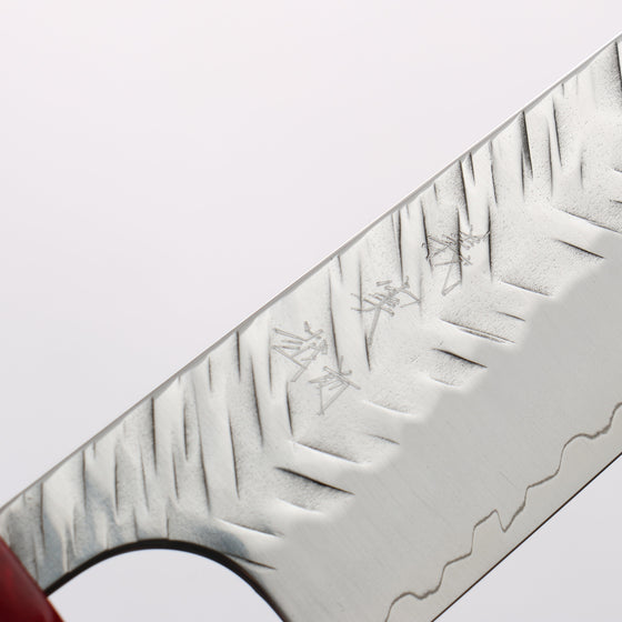 Yoshimi Kato SPG STRIX Hammered (V) Small Bunka 130mm Ebony (ferrule: Red Resin) Handle - Seisuke Knife