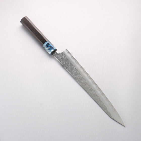 Yoshimi Kato Hyo SG2 Hammered Kiritsuke Sujihiki 270mm Ebony (ferrule: Blue Marble Resin) Handle - Seisuke Knife