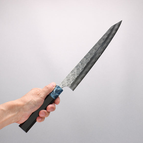Yoshimi Kato Hyo SG2 Hammered Kiritsuke Sujihiki 270mm Ebony (ferrule: Blue Marble Resin) Handle - Seisuke Knife