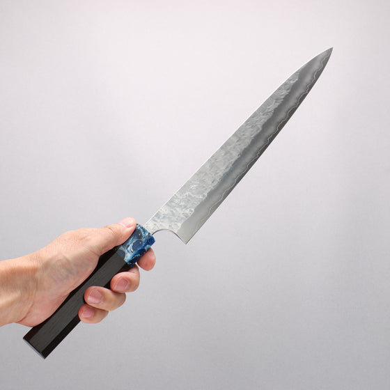 Yoshimi Kato Hyo SG2 Hammered Sujihiki 270mm Ebony (ferrule: Blue Marble Resin) Handle - Seisuke Knife