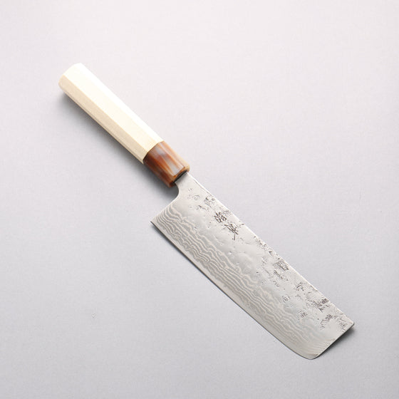 Seisuke Swedish Steel-stn Damascus Washiji Nakiri 165mm Magnolia Handle - Seisuke Knife