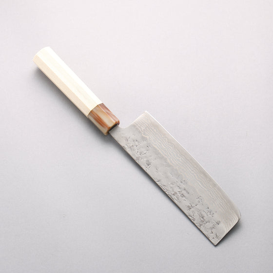Seisuke Swedish Steel-stn Damascus Washiji Nakiri 165mm Magnolia Handle - Seisuke Knife