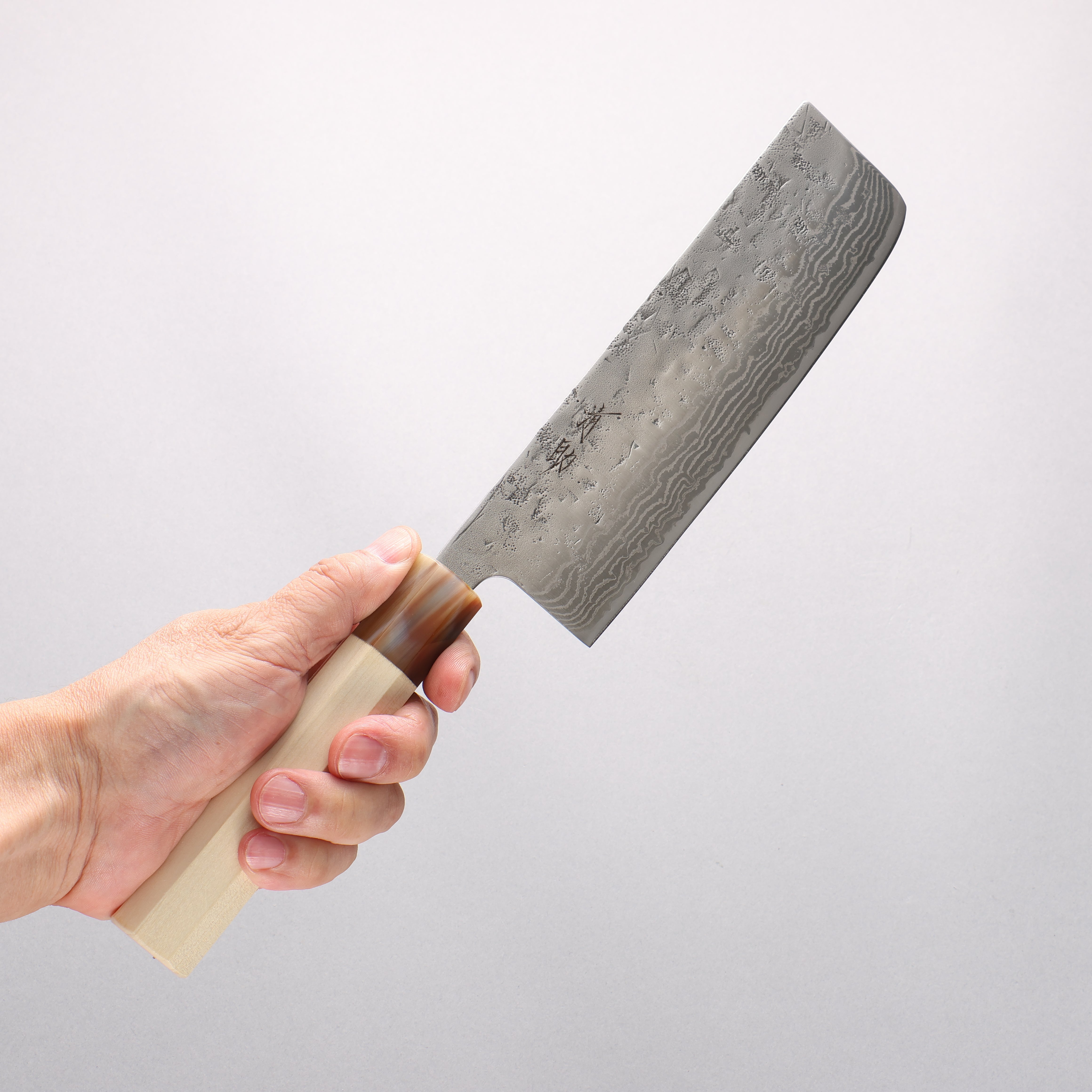 Seisuke Swedish Steel-stn Damascus Washiji Nakiri 165mm Magnolia Handle - Seisuke Knife