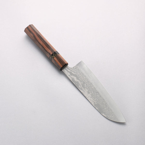 Makoto Kurosaki VG10w Damascus Santoku 165mm Ebony Wood (With Black Turquoise Ring) Handle - Seisuke Knife