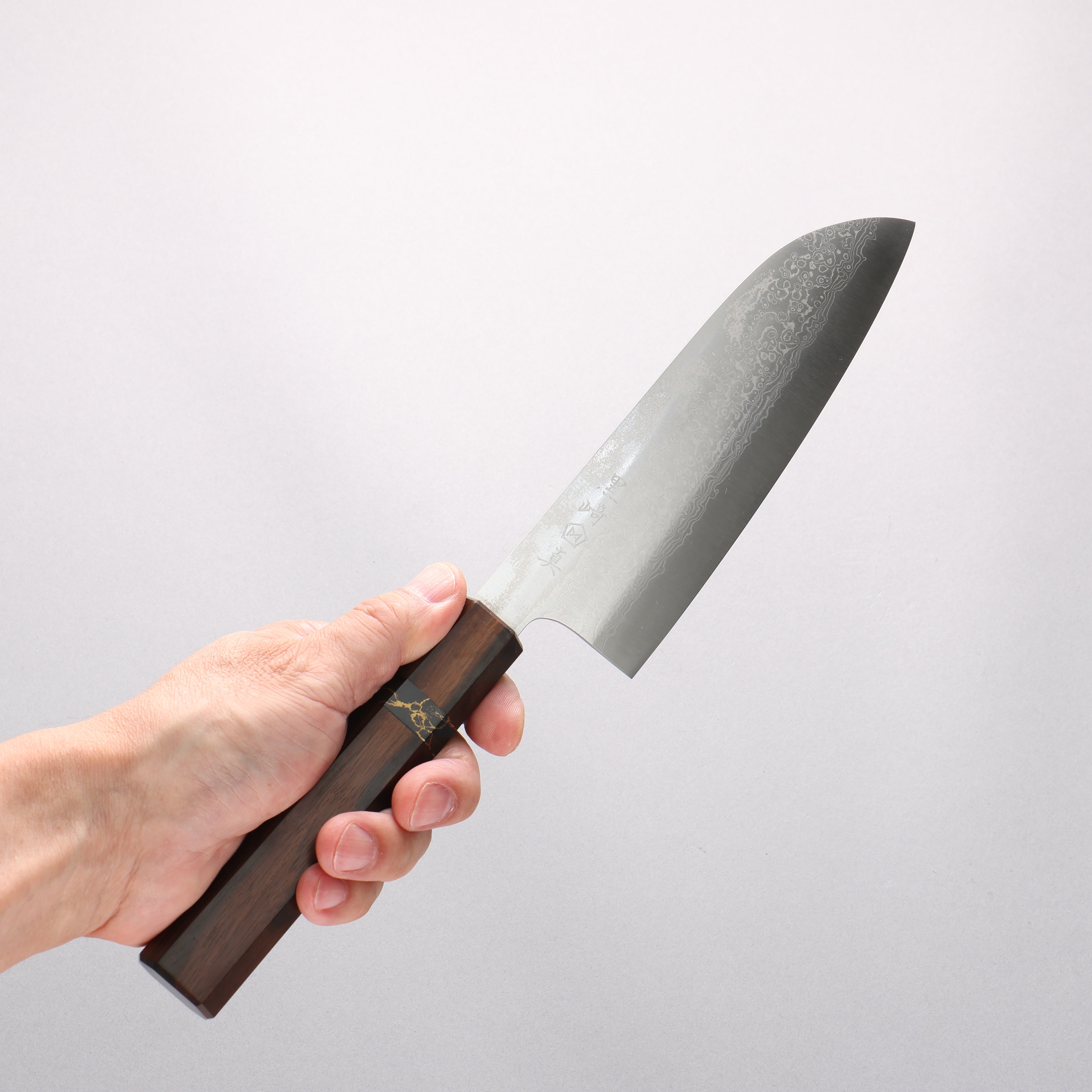 Makoto Kurosaki VG10w Damascus Santoku 165mm Ebony Wood & Black Turquoise Ring Handle - Seisuke Knife