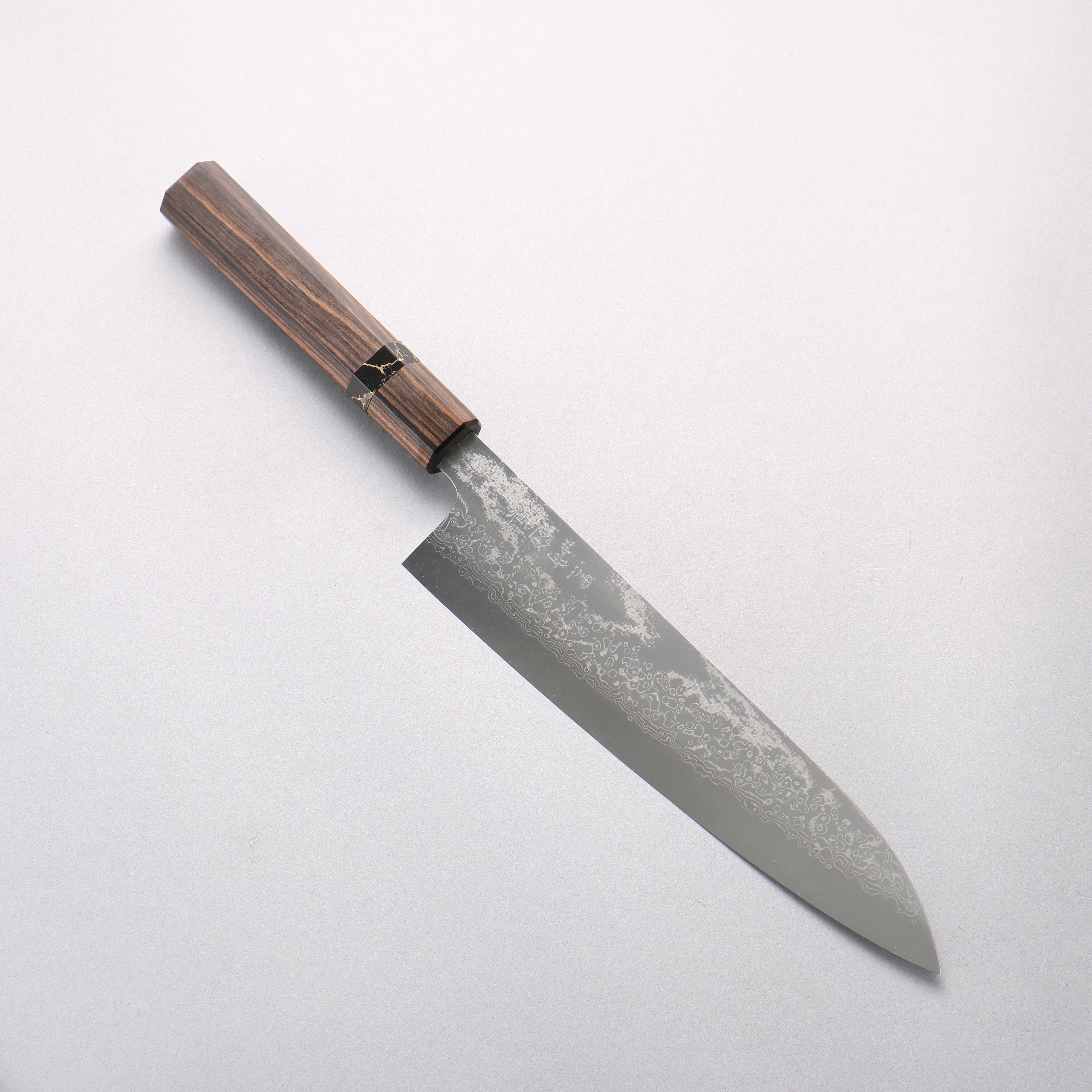 Makoto Kurosaki VG10w Damascus Gyuto 210mm Ebony Wood (With Black Turquoise Ring) Handle - Seisuke Knife