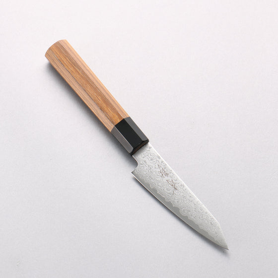 Seisuke VG10 Damascus Kiritsuke Petty-Utility 105mm Teak (ferrule: Black Plastic) Handle - Seisuke Knife