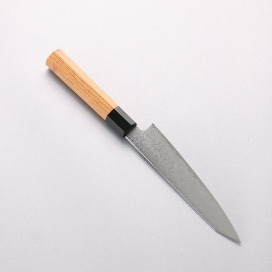 Seisuke VG10 Damascus Kiritsuke Petty-Utility 120mm Teak (ferrule: Black Plastic) Handle - Seisuke Knife