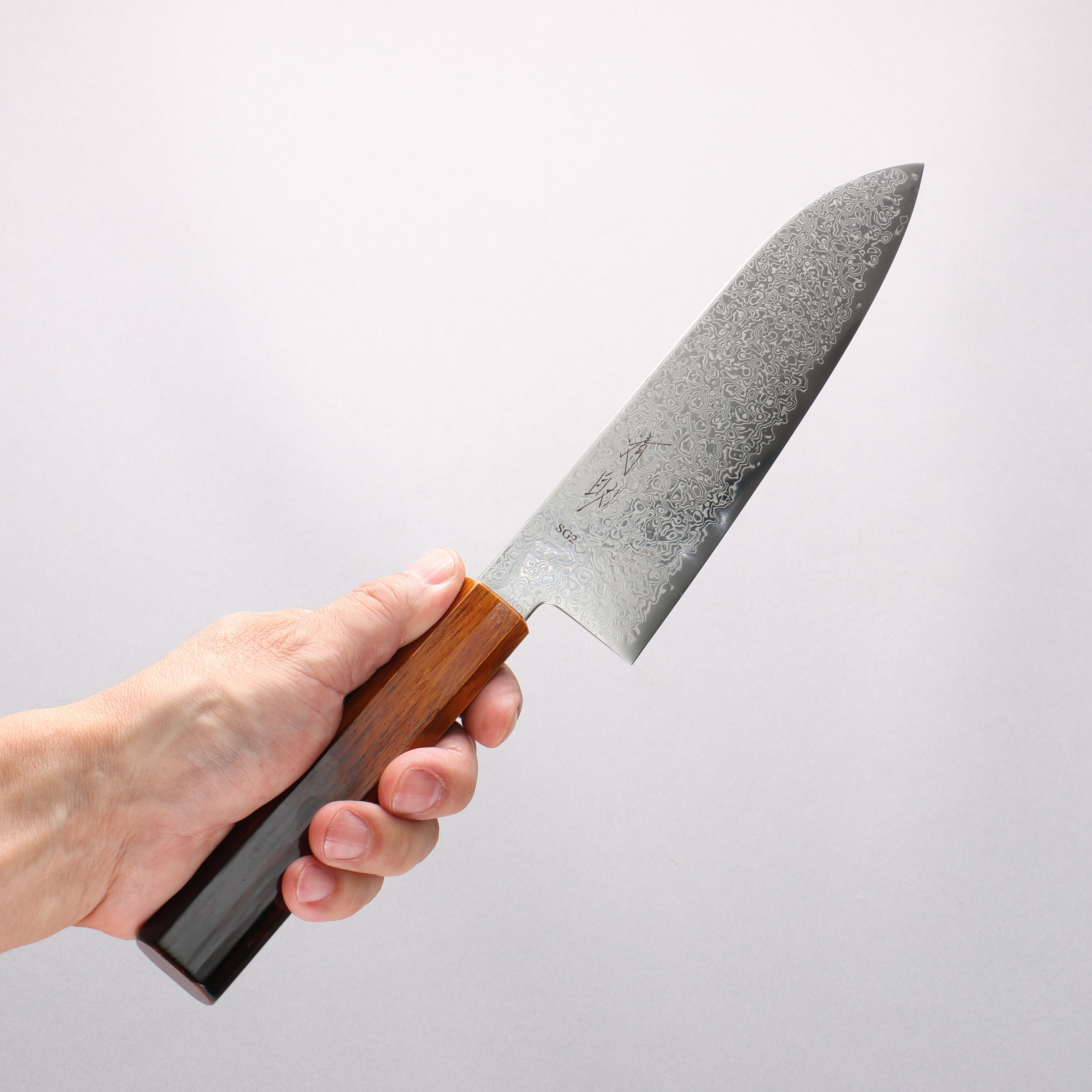 Seisuke SG2 Damascus Migaki Finished Santoku 180mm Burnt Wood Lacquered Handle - Seisuke Knife