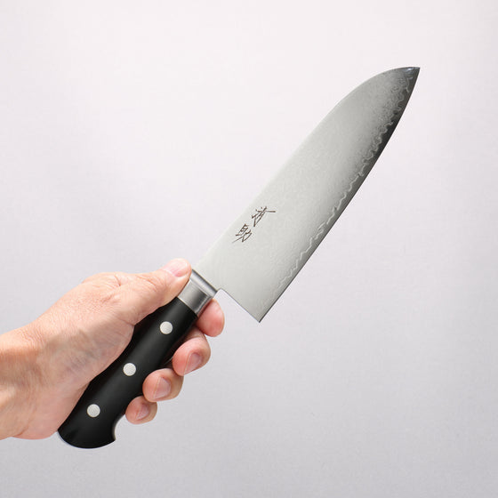 Seisuke VG10 33 Layer Damascus Santoku 180mm Black Micarta Handle - Seisuke Knife