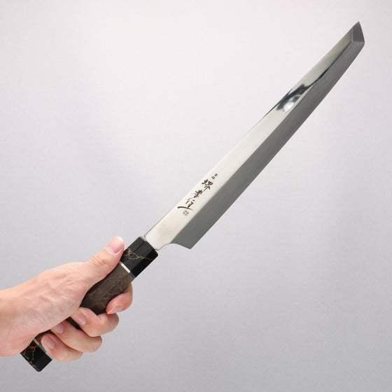 Sakai Takayuki Ginryu Honyaki Swedish Steel Mirrored Finish Sakimaru Yanagiba 300mm Stabilized wood Handle with Sheath - Seisuke Knife