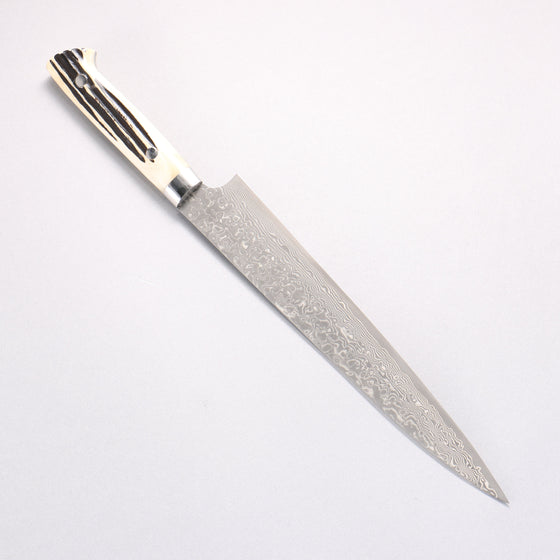 Takeshi Saji SG2 Black Damascus Sujihiki 240mm White Deer Horn Handle - Seisuke Knife