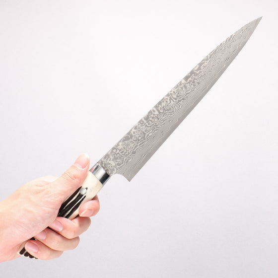 Takeshi Saji SG2 Black Damascus Sujihiki 240mm White Deer Horn Handle - Seisuke Knife