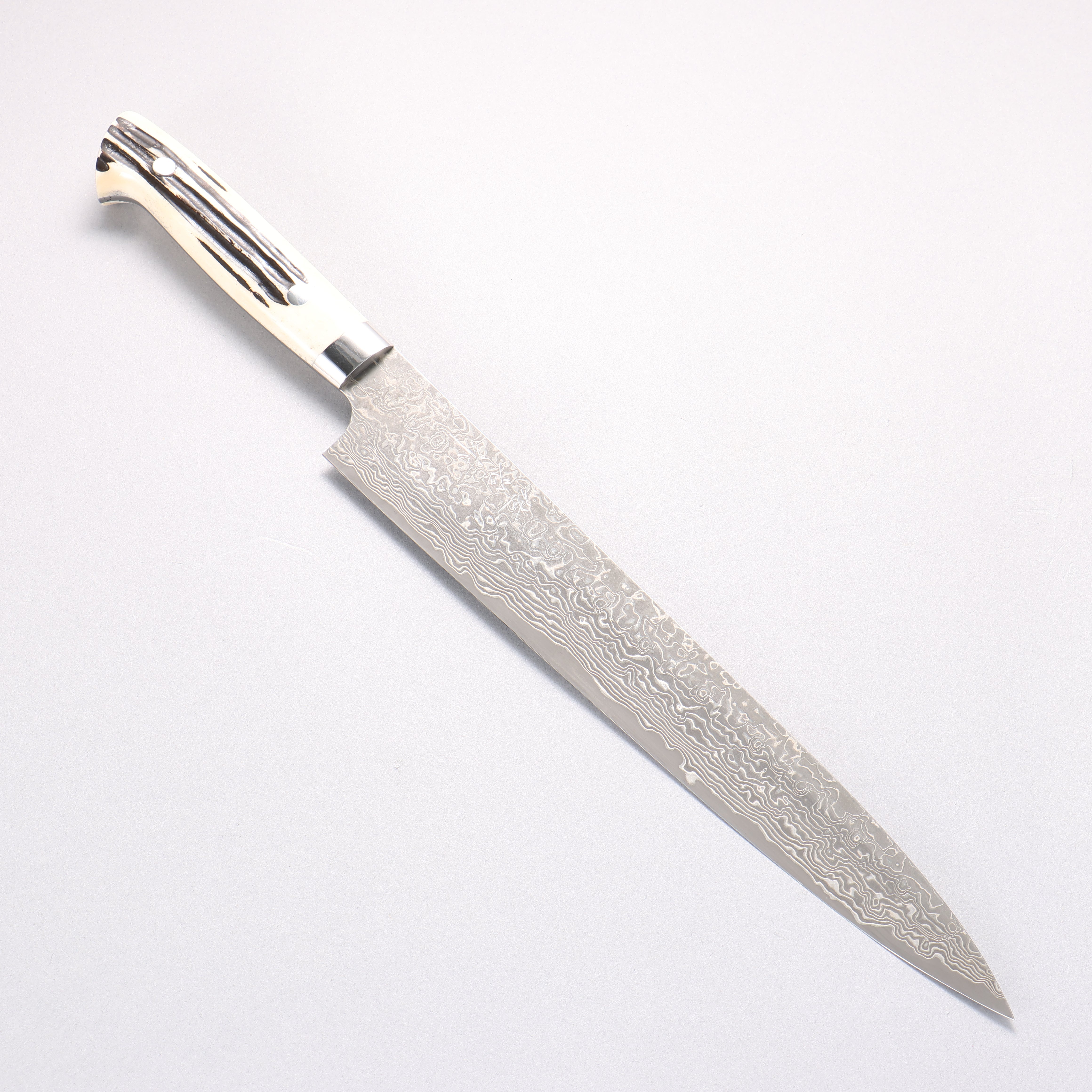 Takeshi Saji SG2 Black Damascus Sujihiki 270mm White Deer Horn Handle - Seisuke Knife