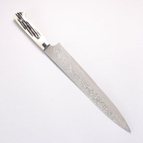 Takeshi Saji SG2 Black Damascus Sujihiki 270mm White Deer Horn Handle - Seisuke Knife