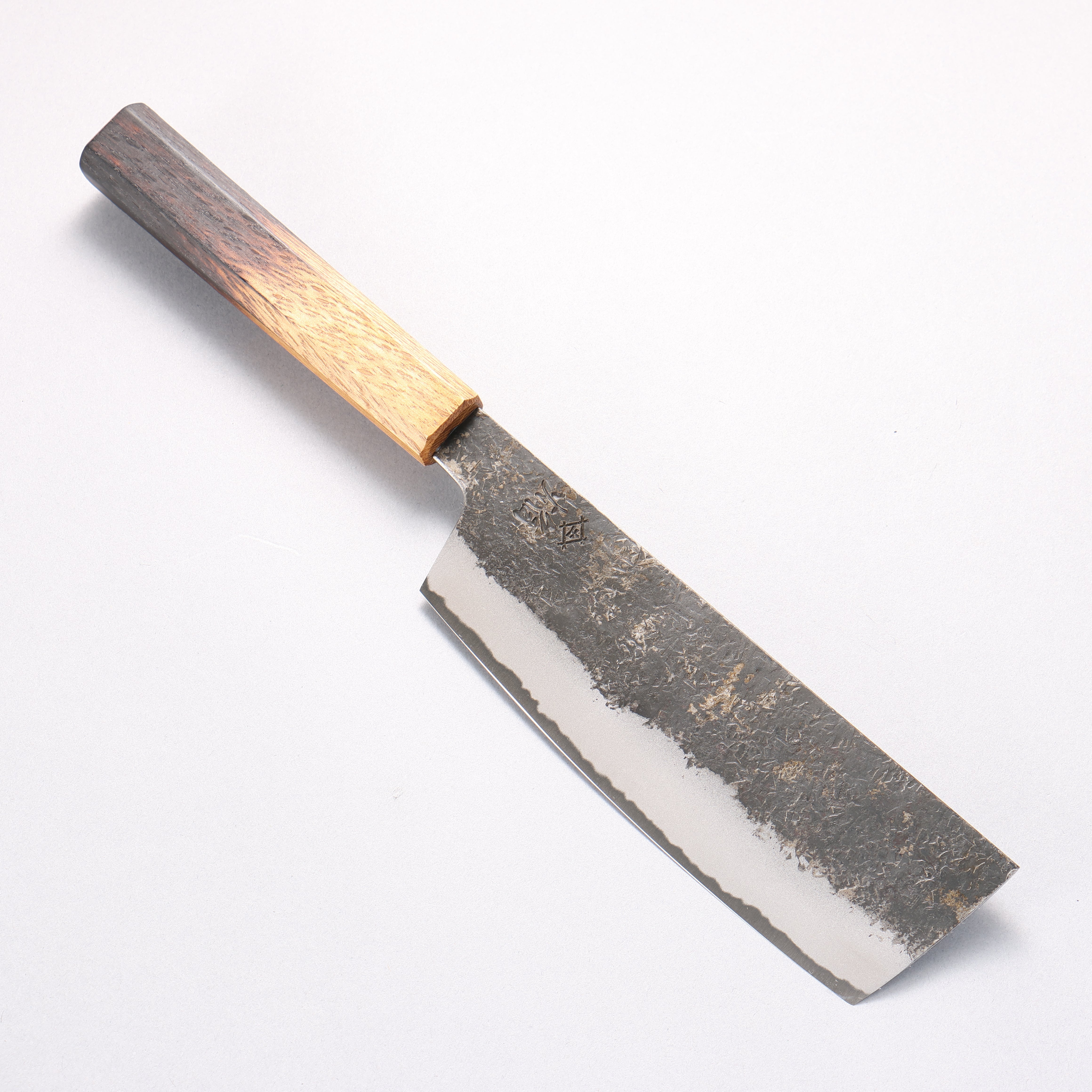 Sakai Takayuki Homura Guren Blue Steel No.2 Kurouchi Hammered Nakiri 180mm with Burnt Oak Handle - Seisuke Knife