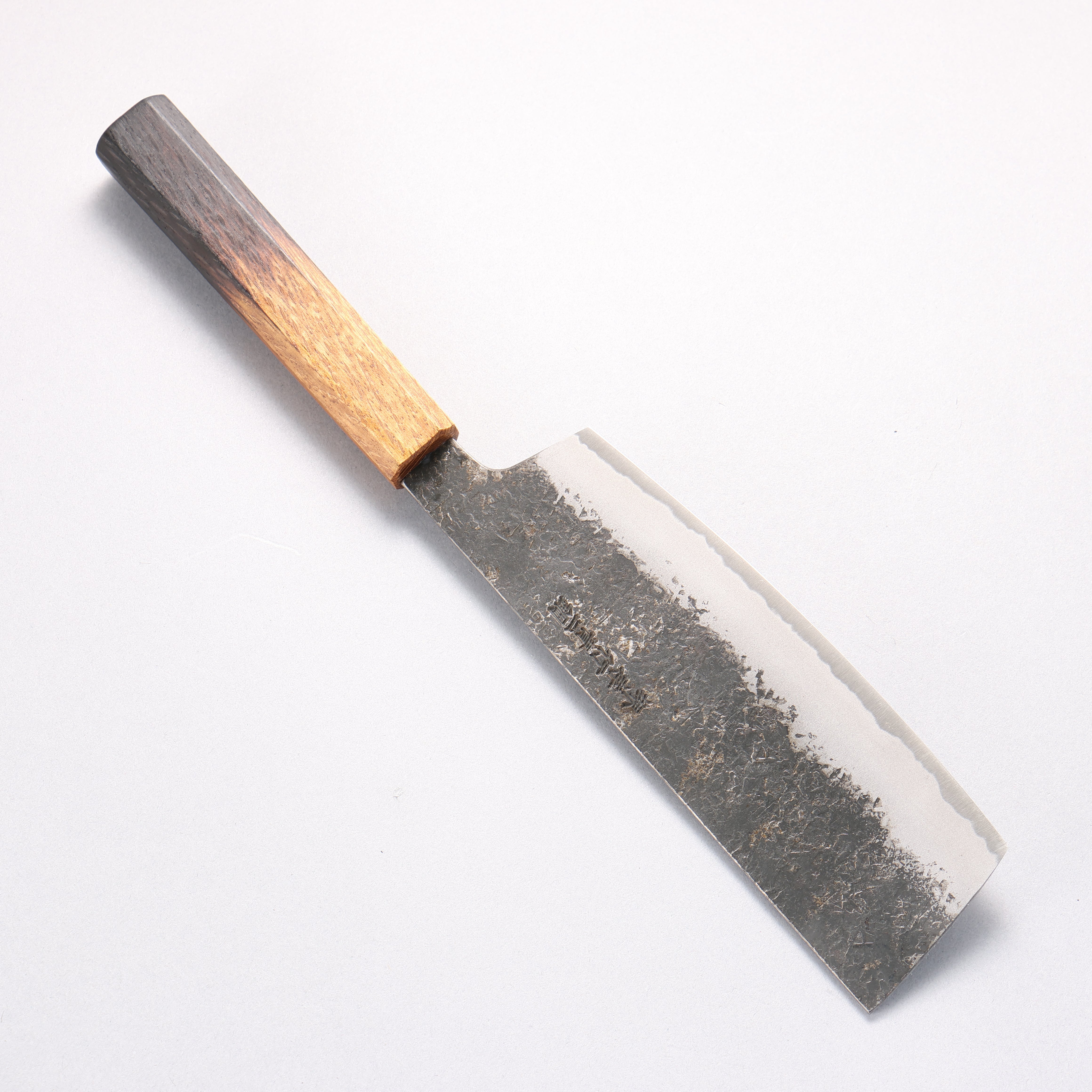 Sakai Takayuki Homura Guren Blue Steel No.2 Kurouchi Hammered Nakiri 180mm with Burnt Oak Handle - Seisuke Knife