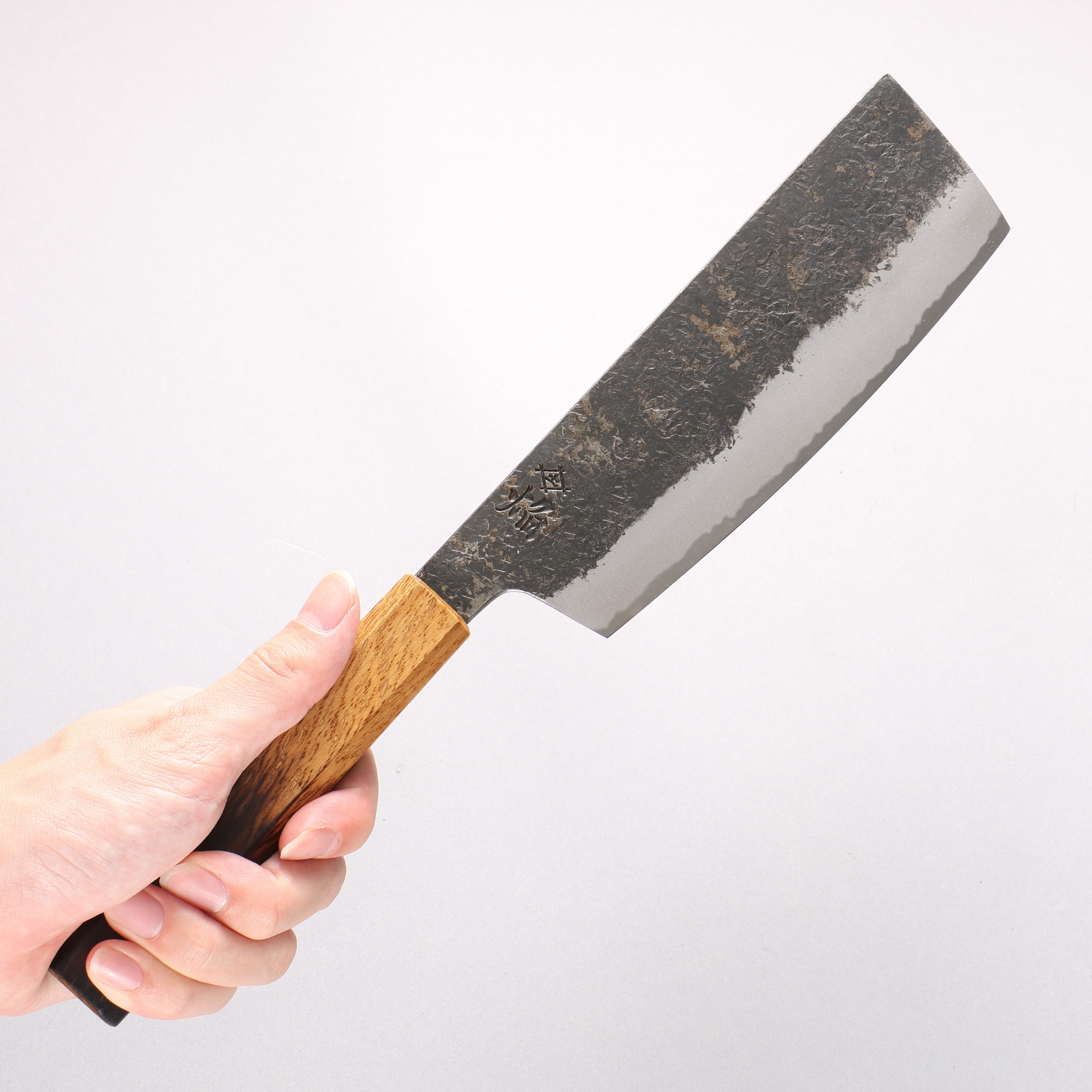Sakai Takayuki Homura Guren Blue Steel No.2 Kurouchi Hammered Nakiri 180mm with Burnt Oak Handle - Seisuke Knife