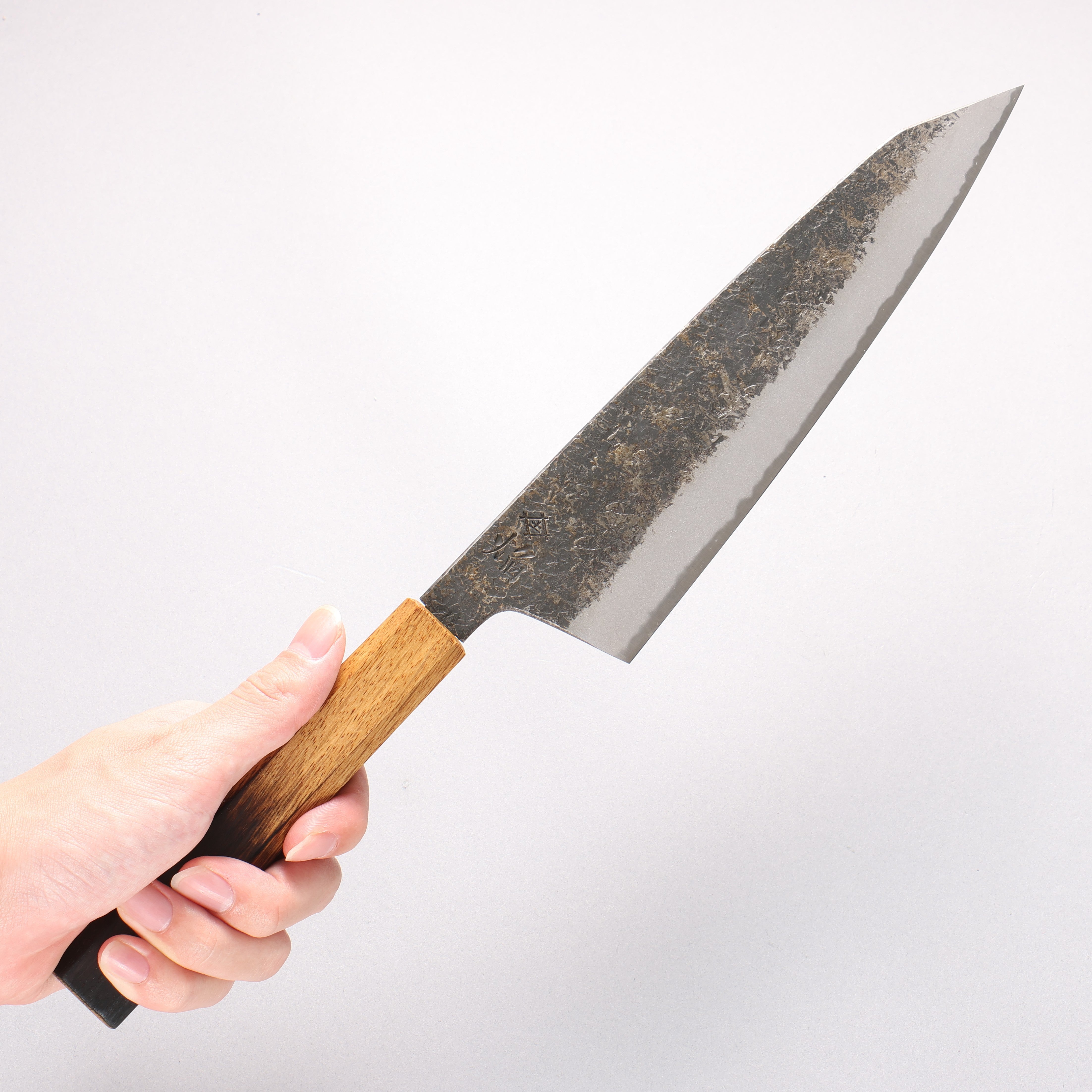 Sakai Takayuki Homura Guren Blue Steel No.2 Kurouchi Hammered Gyuto 225mm with Burnt Oak Handle - Seisuke Knife