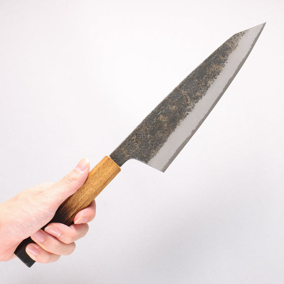 Sakai Takayuki Homura Guren Blue Steel No.2 Kurouchi Hammered Gyuto 225mm with Burnt Oak Handle - Seisuke Knife
