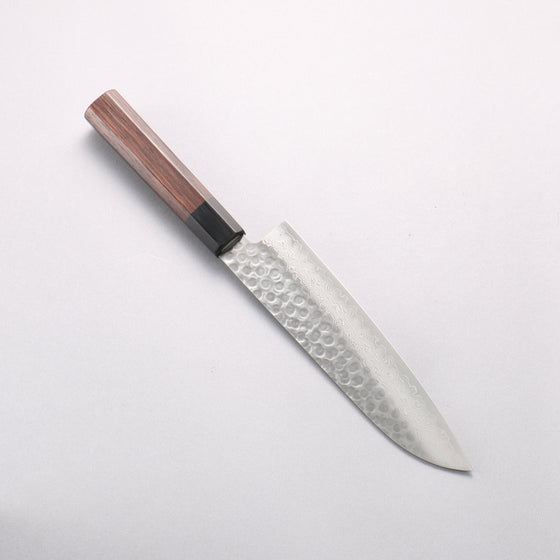 Seisuke VG10 Hammered Damascus Santoku 180mm Rosewood (Ferrule: Black Pakka Wood) Handle - Seisuke Knife