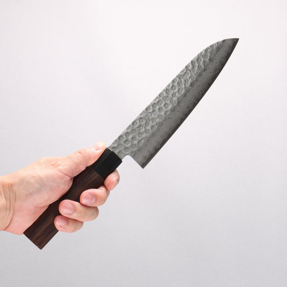 Seisuke VG10 Hammered Damascus Santoku 180mm Rosewood (Ferrule: Black Pakka Wood) Handle - Seisuke Knife