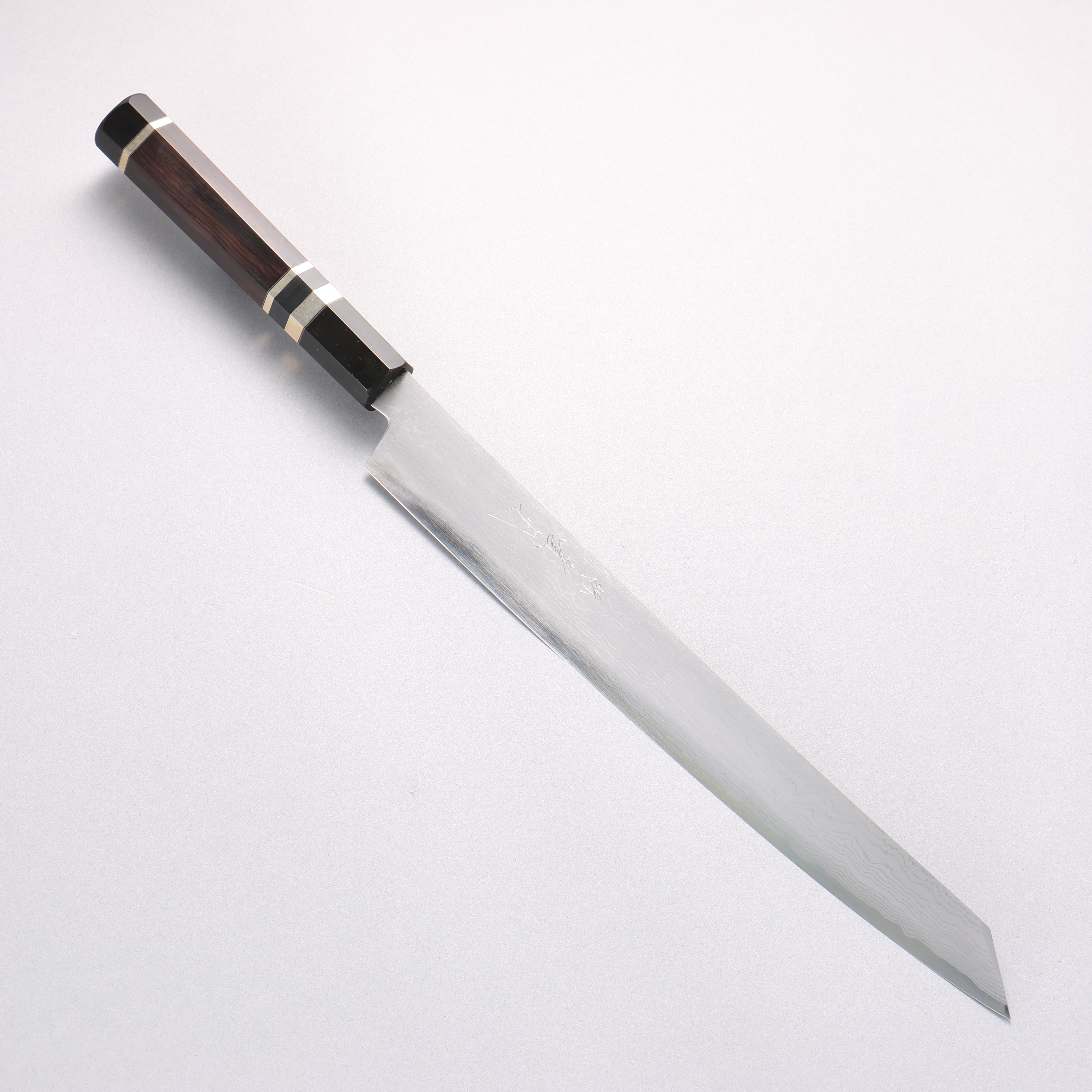 Jikko Blue Steel Damascus Kiritsuke Sujihiki 300mm Ebony with Double R