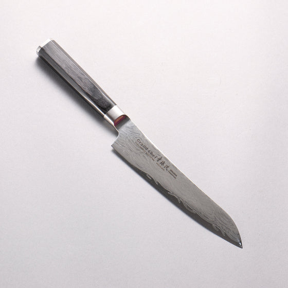 Sakai Takayuki Seigaiha (Blue Ocean Wave) Böhler SP Steel 45 Layer Damascus Migaki Finished Petty-Utility 150mm Black Pakka wood Handle - Seisuke Knife