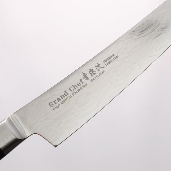 Sakai Takayuki Seigaiha (Blue Ocean Wave) Böhler SP Steel 45 Layer Damascus Migaki Finished Petty-Utility 150mm Black Pakka wood Handle - Seisuke Knife