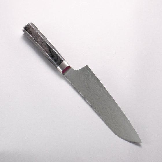 Sakai Takayuki Seigaiha (Blue Ocean Wave) Böhler SP Steel 45 Layer Damascus Migaki Finished Santoku 180mm Black Pakka wood Handle - Seisuke Knife