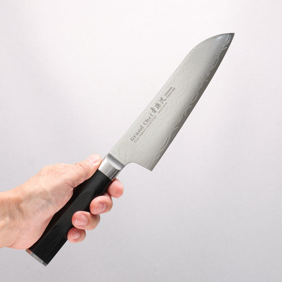 Sakai Takayuki Seigaiha (Blue Ocean Wave) Böhler SP Steel 45 Layer Damascus Migaki Finished Santoku 180mm Black Pakka wood Handle - Seisuke Knife