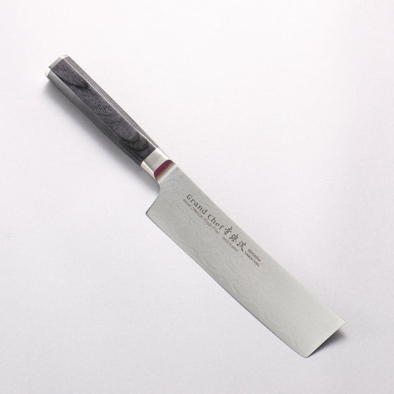 Sakai Takayuki Seigaiha (Blue Ocean Wave) Böhler SP Steel 45 Layer Damascus Migaki Finished Nakiri 160mm Black Pakka wood Handle - Seisuke Knife