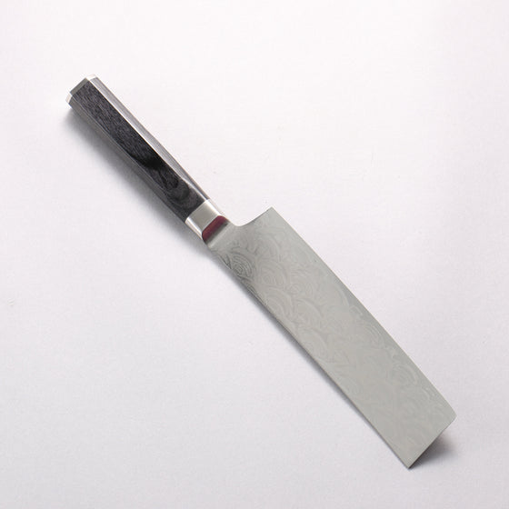 Sakai Takayuki Seigaiha (Blue Ocean Wave) Böhler SP Steel 45 Layer Damascus Migaki Finished Nakiri 160mm Black Pakka wood Handle - Seisuke Knife