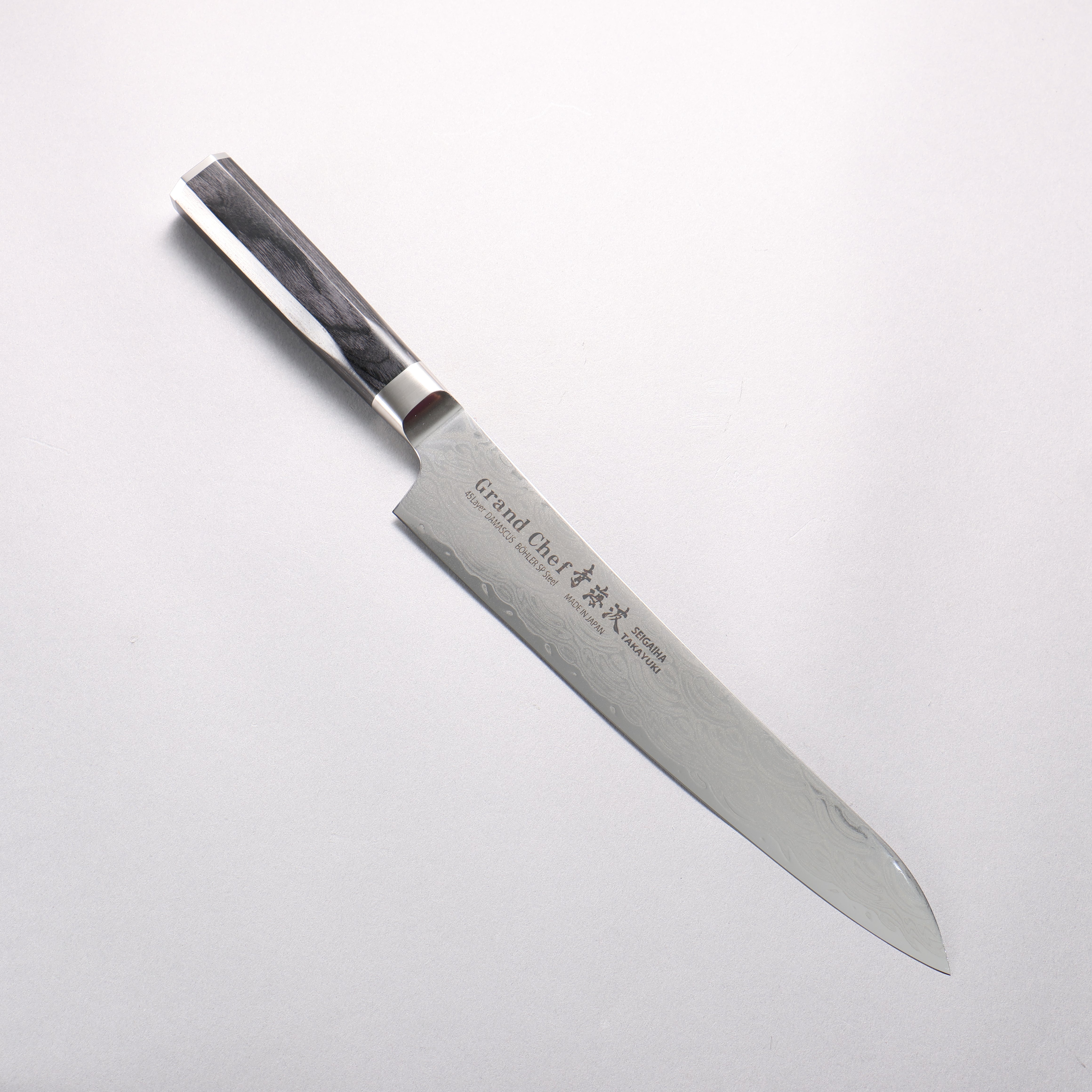 Sakai Takayuki Seigaiha (Blue Ocean Wave) Böhler SP Steel 45 Layer Damascus Migaki Finished Sujihiki 240mm Black Pakka wood Handle - Seisuke Knife