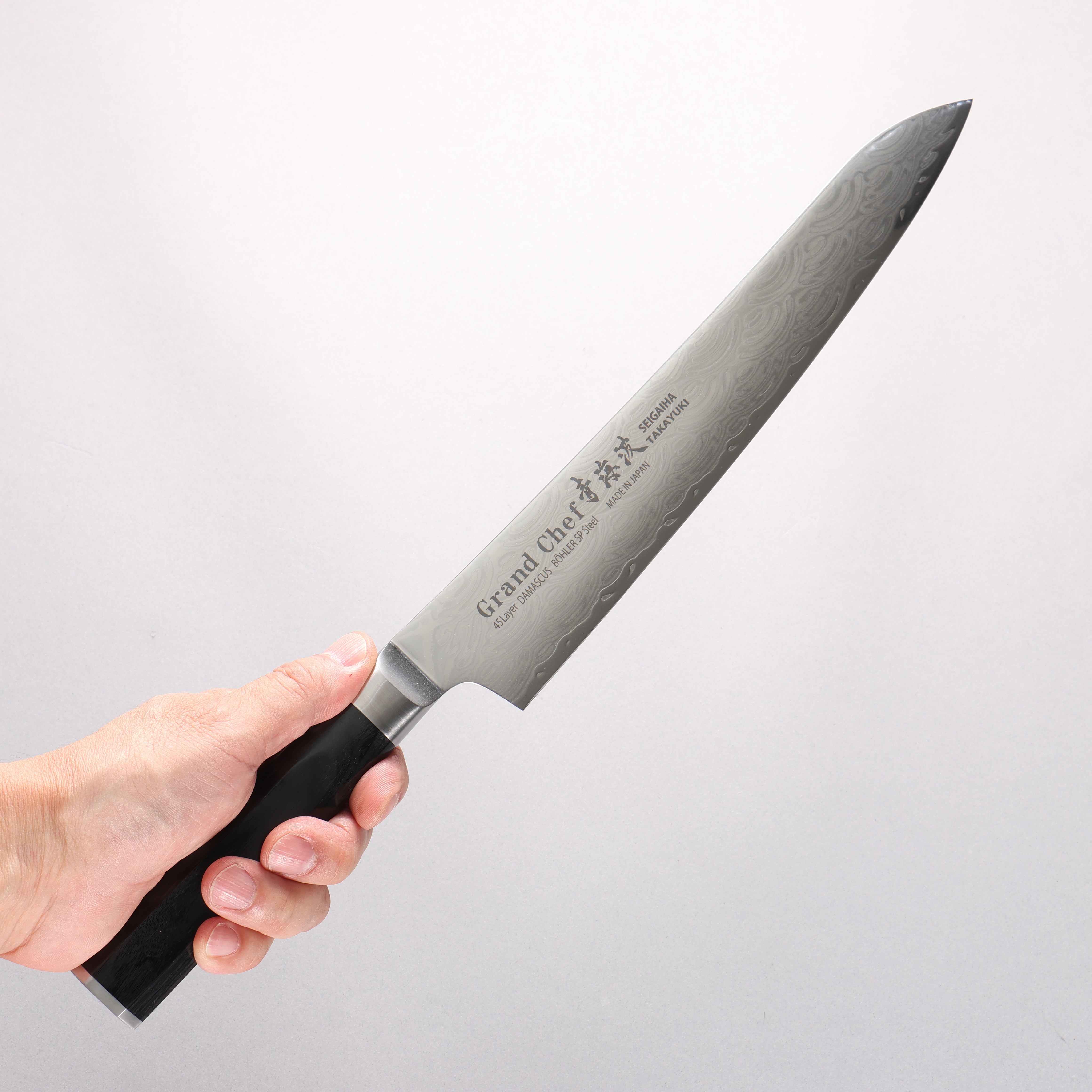 Sakai Takayuki Seigaiha (Blue Ocean Wave) Böhler SP Steel 45 Layer Damascus Migaki Finished Sujihiki 240mm Black Pakka wood Handle - Seisuke Knife