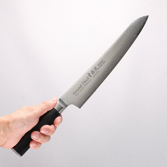 Sakai Takayuki Seigaiha (Blue Ocean Wave) Böhler SP Steel 45 Layer Damascus Migaki Finished Sujihiki 240mm Black Pakka wood Handle - Seisuke Knife
