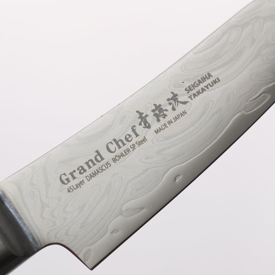 Sakai Takayuki Seigaiha (Blue Ocean Wave) Böhler SP Steel 45 Layer Damascus Migaki Finished Kengata Paring 80mm Black Pakka wood Handle - Seisuke Knife