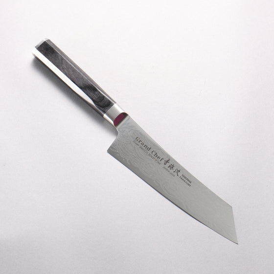 Sakai Takayuki Seigaiha (Blue Ocean Wave) Böhler SP Steel 45 Layer Damascus Migaki Finished Kengata Santoku 160mm Black Pakka wood Handle - Seisuke Knife