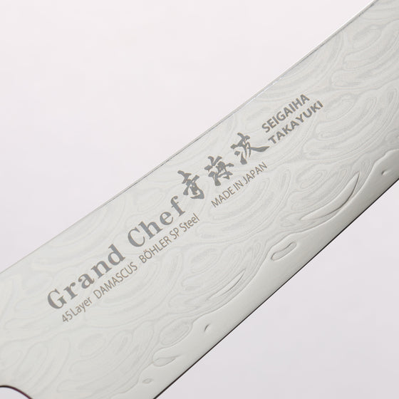 Sakai Takayuki Seigaiha (Blue Ocean Wave) Böhler SP Steel 45 Layer Damascus Migaki Finished Kengata Santoku 160mm Black Pakka wood Handle - Seisuke Knife