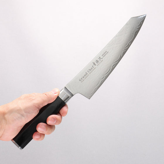 Sakai Takayuki Seigaiha (Blue Ocean Wave) Böhler SP Steel 45 Layer Damascus Migaki Finished Kengata Gyuto 190mm Black Pakka wood Handle - Seisuke Knife
