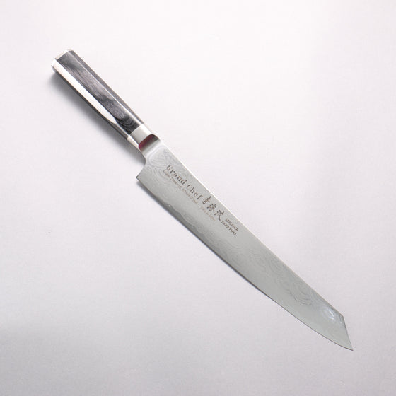 Sakai Takayuki Seigaiha (Blue Ocean Wave) Böhler SP Steel 45 Layer Damascus Migaki Finished Kengata Sujihiki 240mm Black Pakka wood Handle - Seisuke Knife