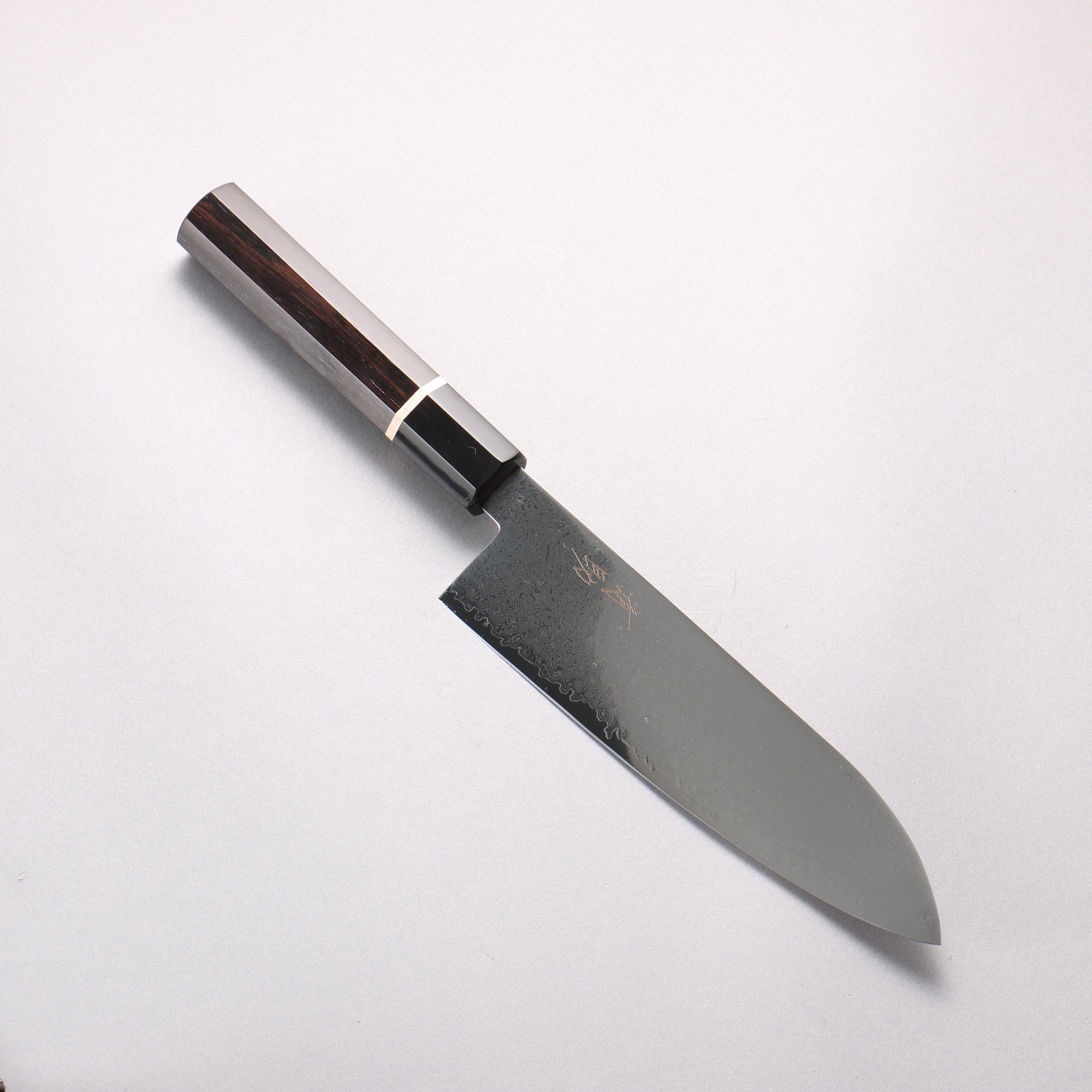 Seisuke VG10 33 Layer Damascus Santoku 180mm Ebony Wood & White Ring Handle - Seisuke Knife