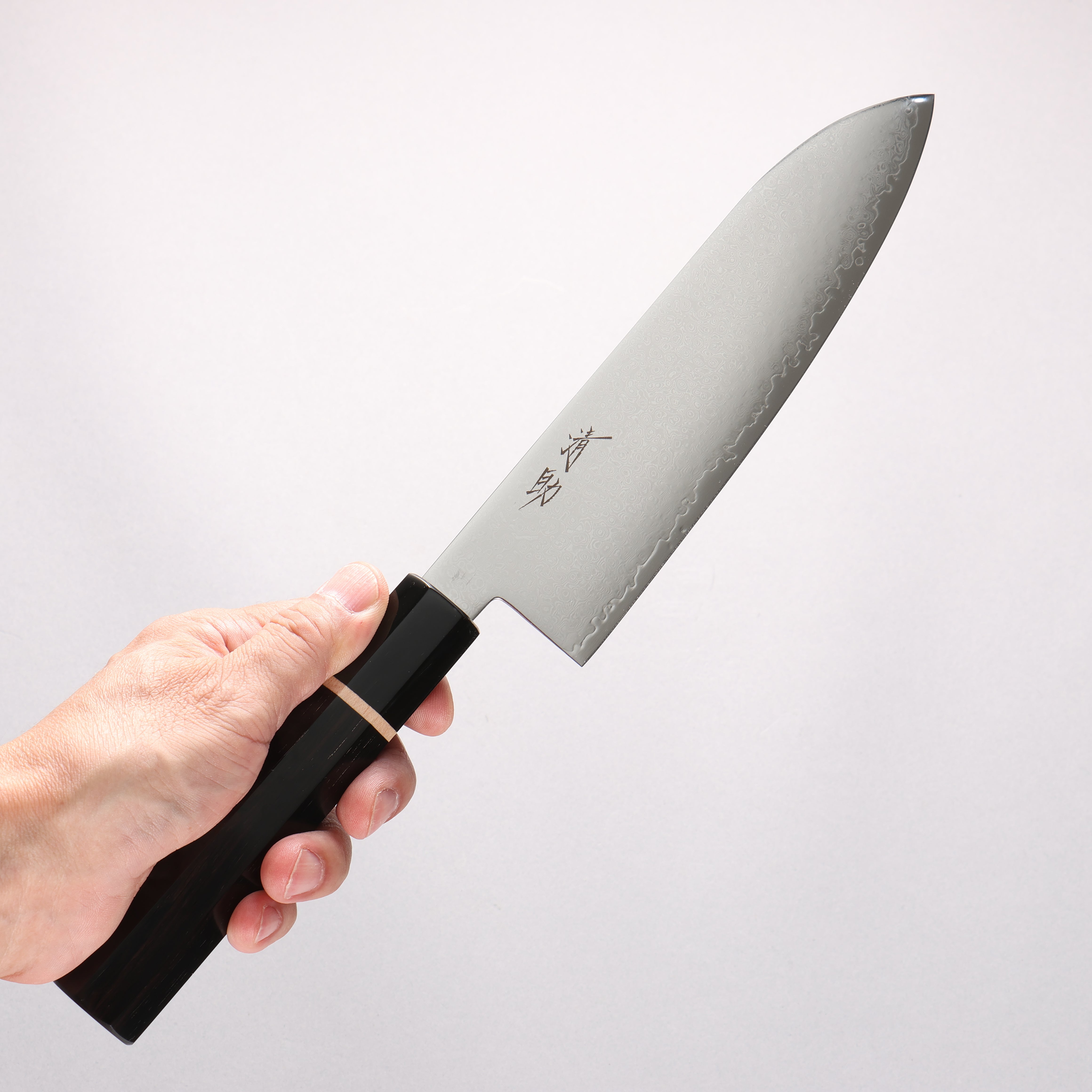 Seisuke VG10 33 Layer Damascus Santoku 180mm Ebony Wood & White Ring Handle - Seisuke Knife