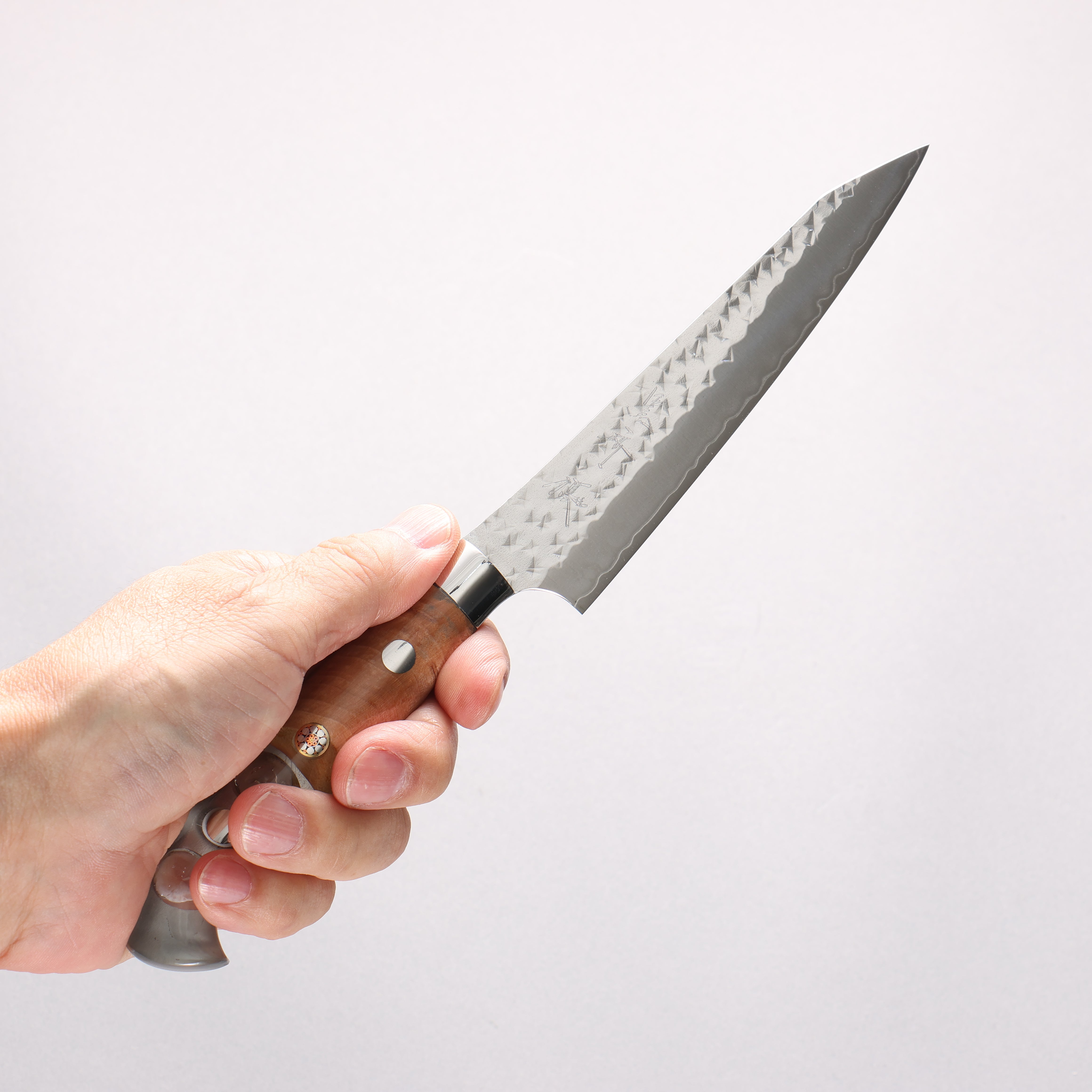 Yu Kurosaki Senko Ei SG2 Hammered Petty-Utility 130mm Clear and Wood Pattern Acrylic Handle - Seisuke Knife