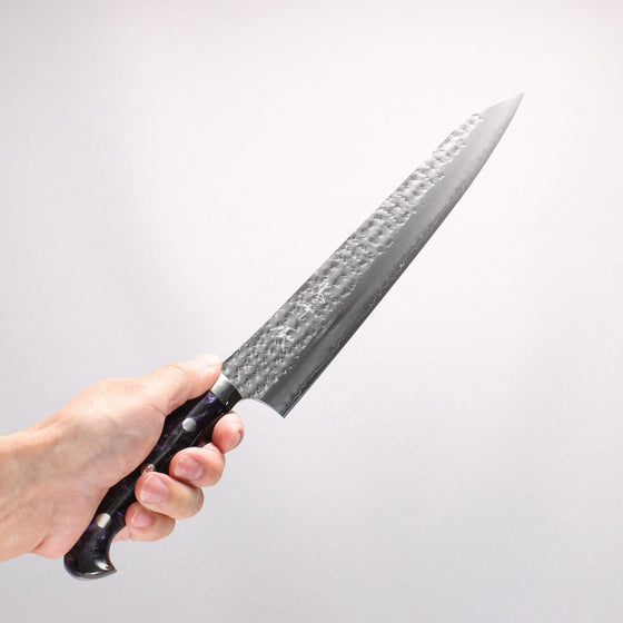 Yu Kurosaki Senko Ei SG2 Hammered Sujihiki 270mm Black Purple Acrylic Handle - Seisuke Knife